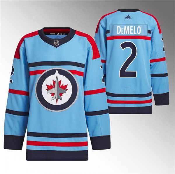 Mens Winnipeg Jets #2 Dylan DeMelo Light Blue Anniversary Primegreen Stitched Jersey Dzhi